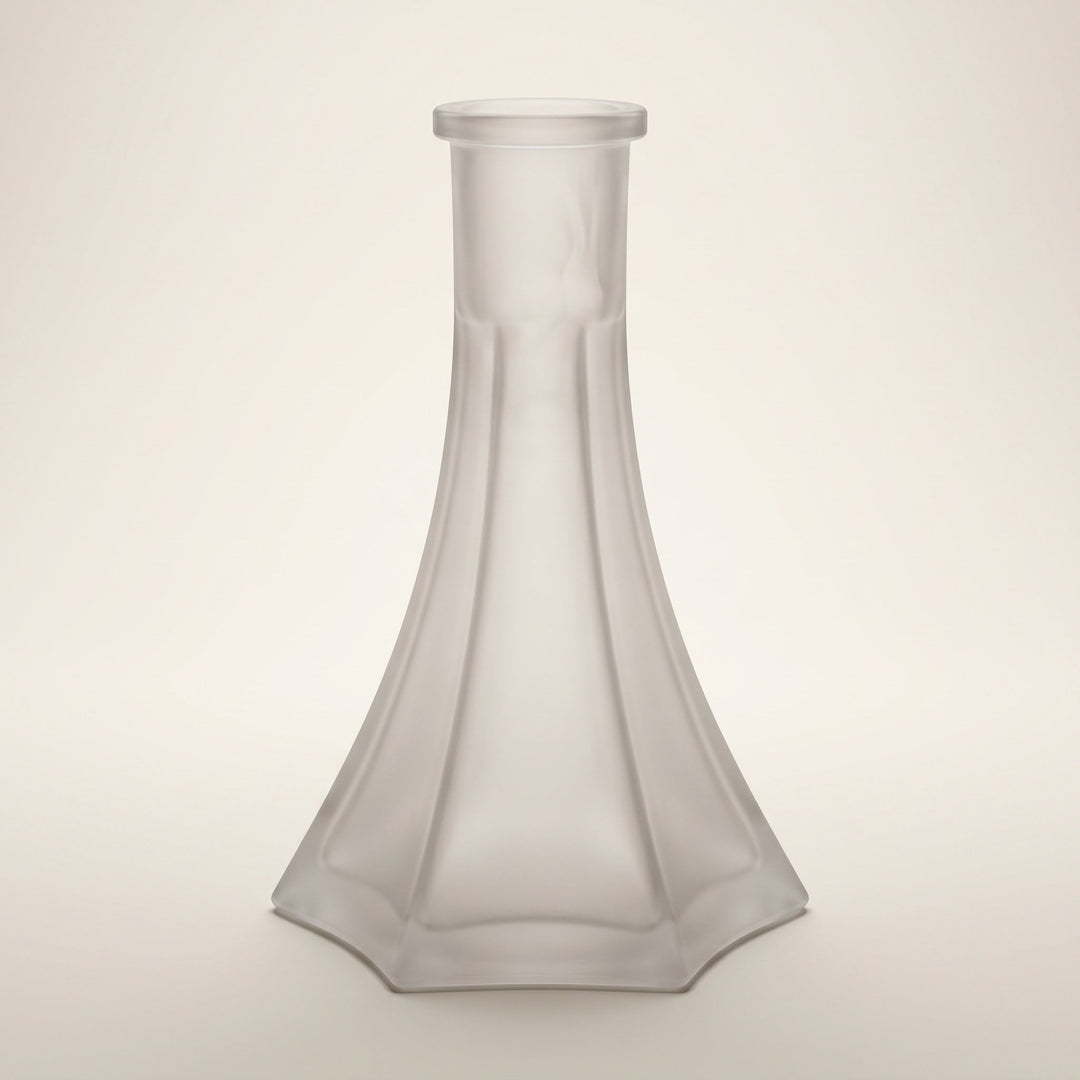 OVO x Neolux Frosty White handmade frosted glass hookah base with six-facet splayed skirt, Russian-standard fit
