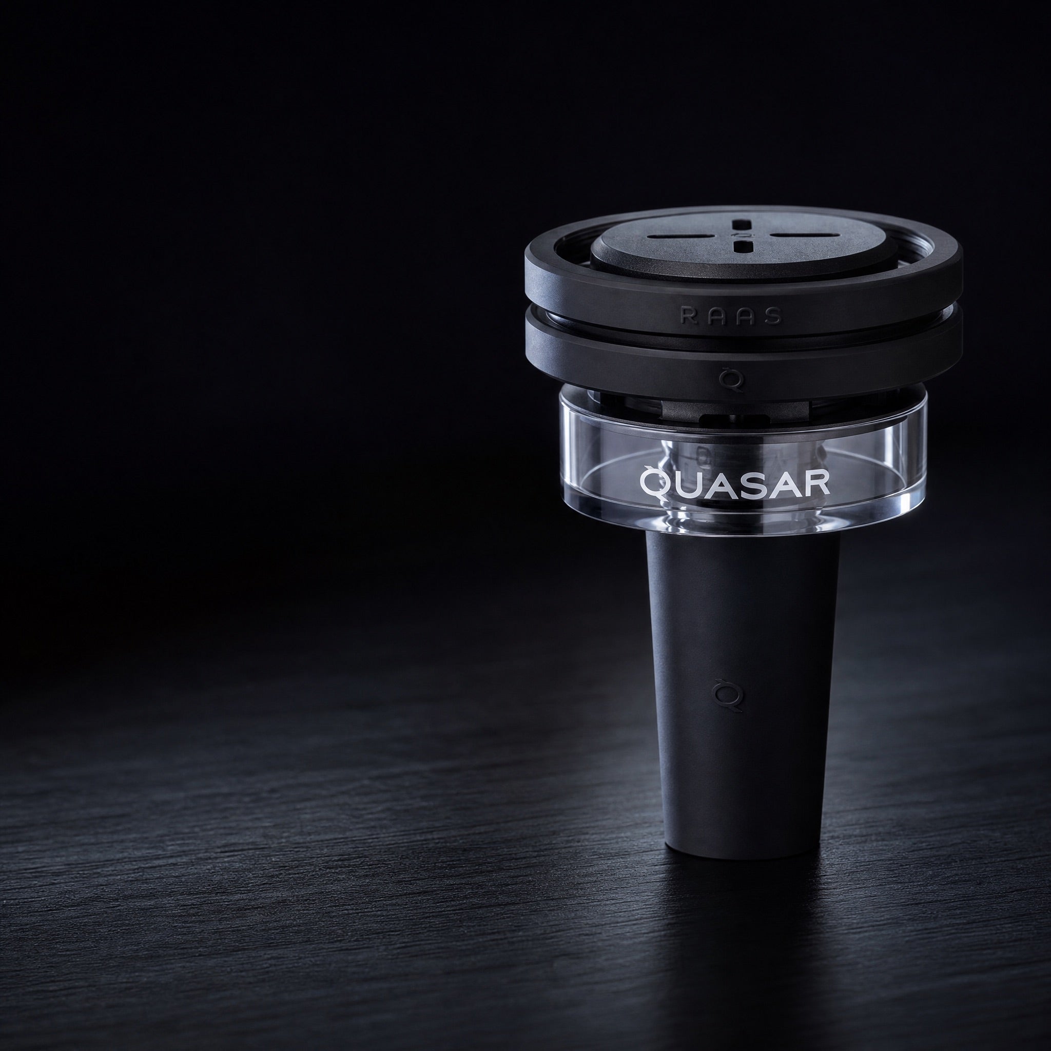 Quasar Raas 2 thermal bowl glowing under cool light with lit glass band, foil-free hookah heat system