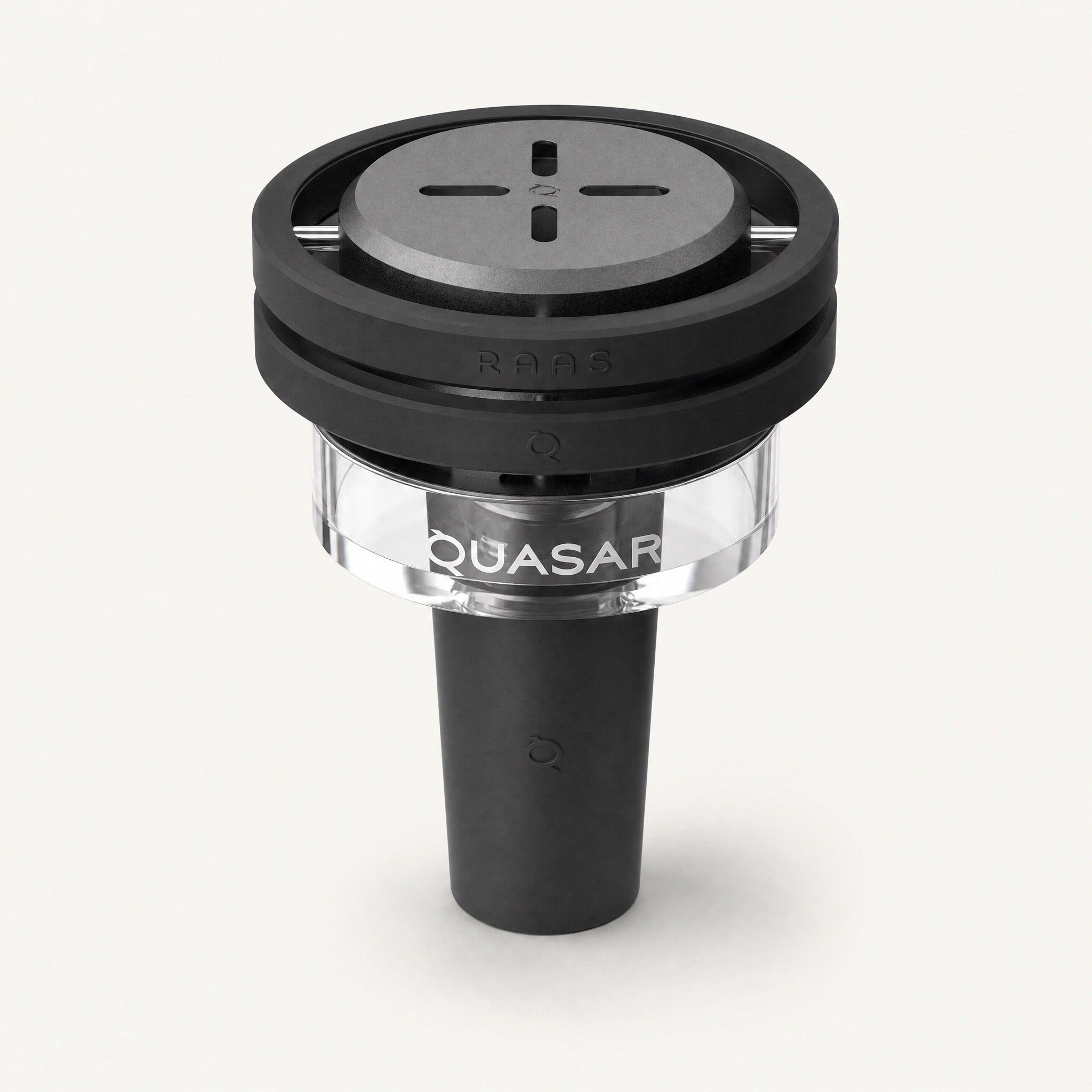 Quasar Raas 2 foil-free thermal shisha bowl system in matte black, assembled studio front view
