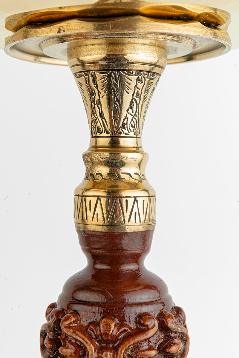 Shika Amazonia Brass and Wood Shisha Pipe, stem engraving detail