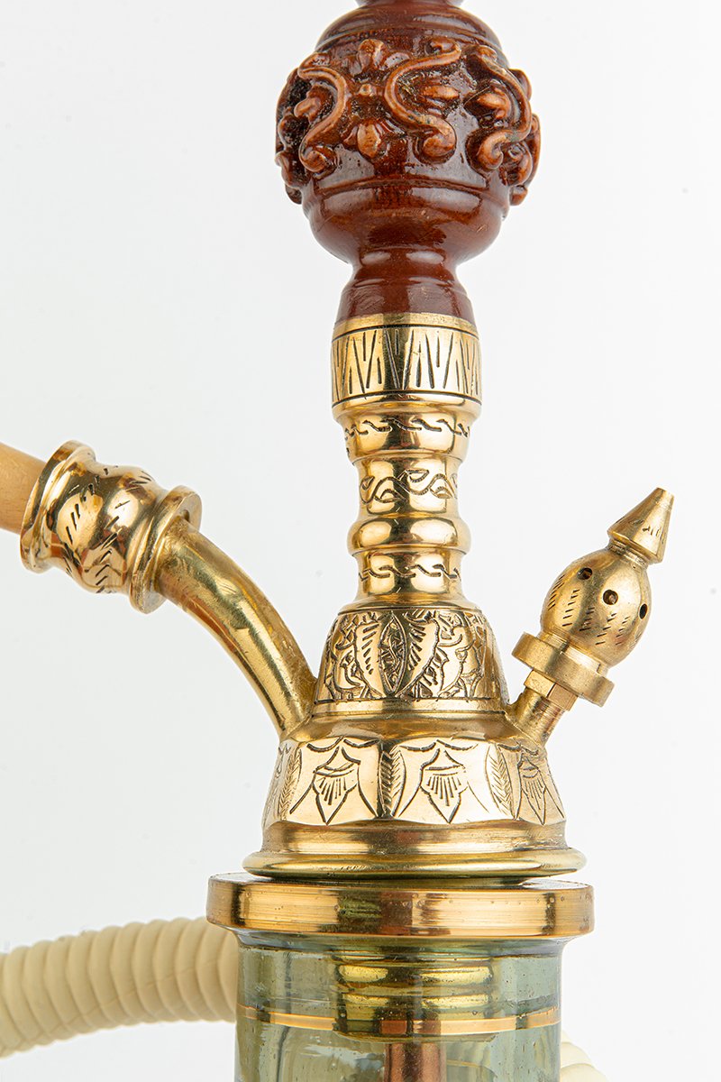 Shika Amazonia Brass and Wood Shisha Pipe, lower stem and base neck detail