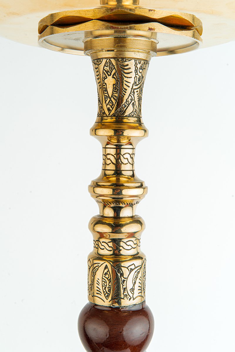 Shika Avatar Brass and Wood Shisha Pipe, stem engraving detail
