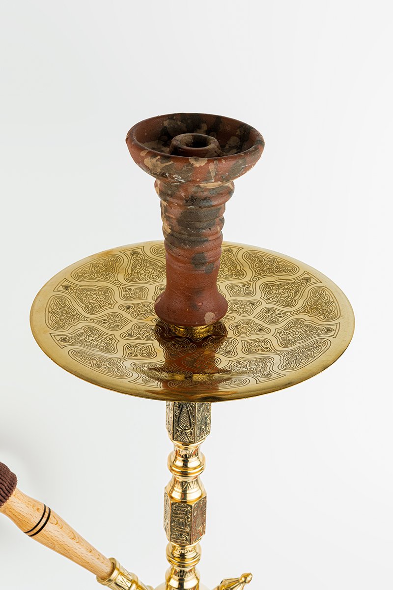 Shika Camersi CNC Brass Shisha Pipe, upper stem and tray, hand engraved brass