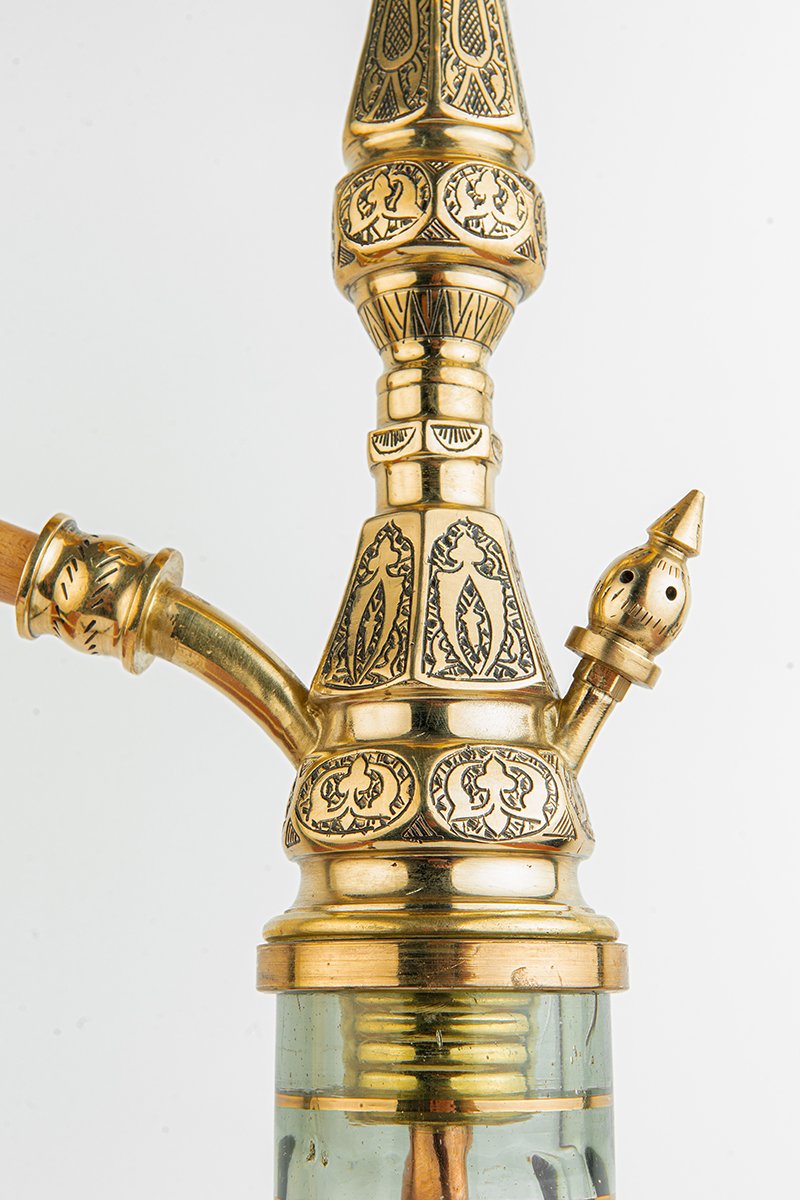 Shika Drakon Egyptian Brass Shisha Pipe, stem engraving, close