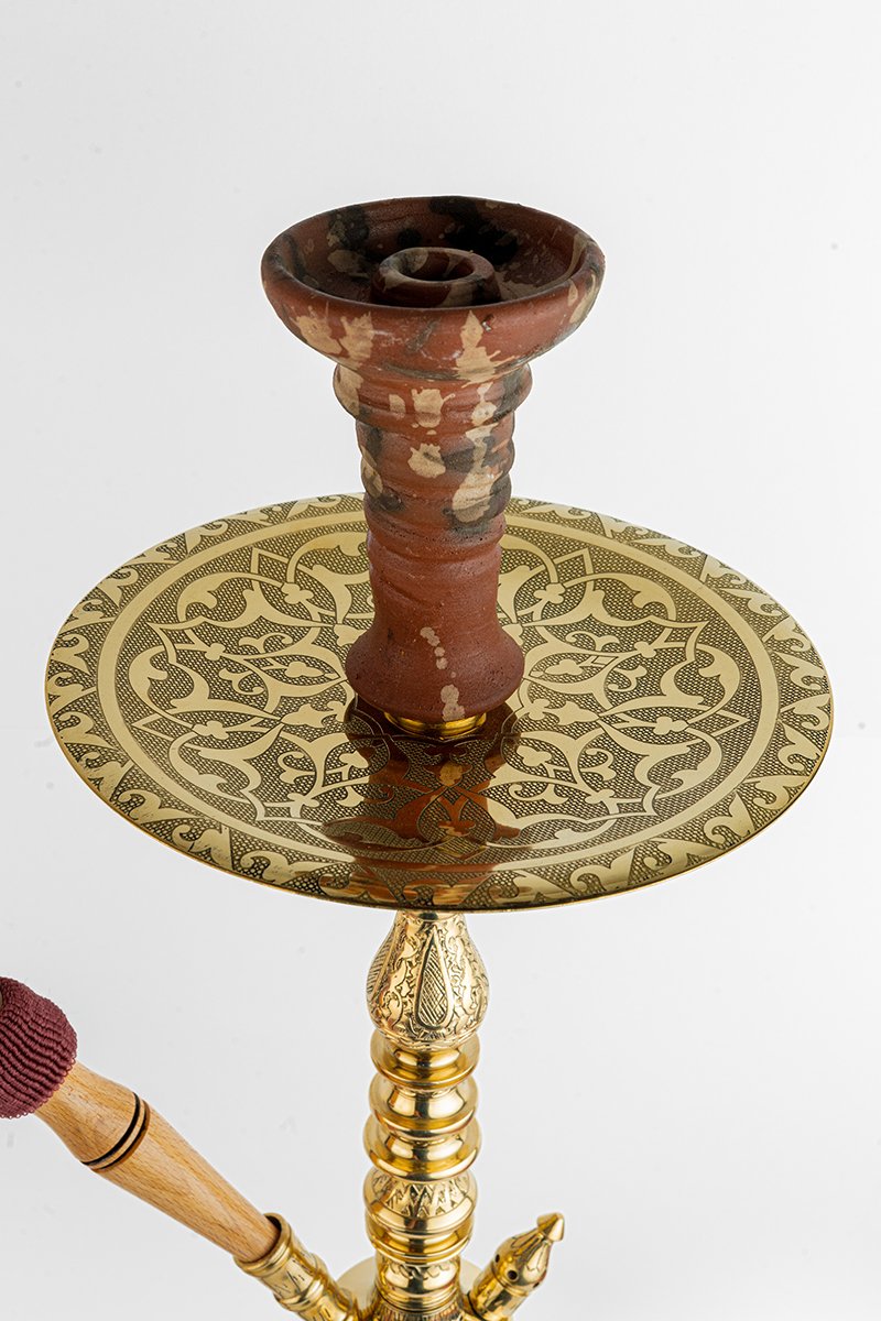 Shika Elwel CNC Brass Shisha Pipe, upper stem and tray, hand engraved brass