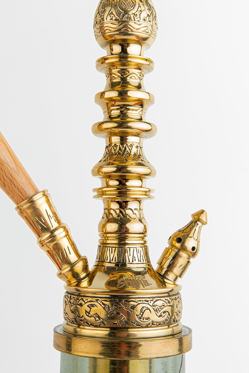 Shika Elwel CNC Brass Shisha Pipe, stem engraving, close