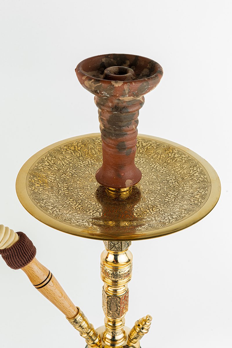 Shika Granada Imperial CNC Brass Shisha Pipe, upper stem and tray, hand engraved brass