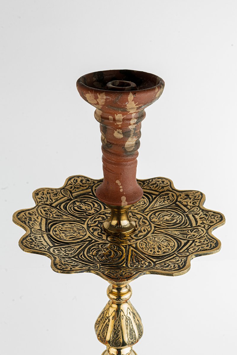 Shika Iowaska Egyptian Brass Shisha Pipe, stem engraving detail