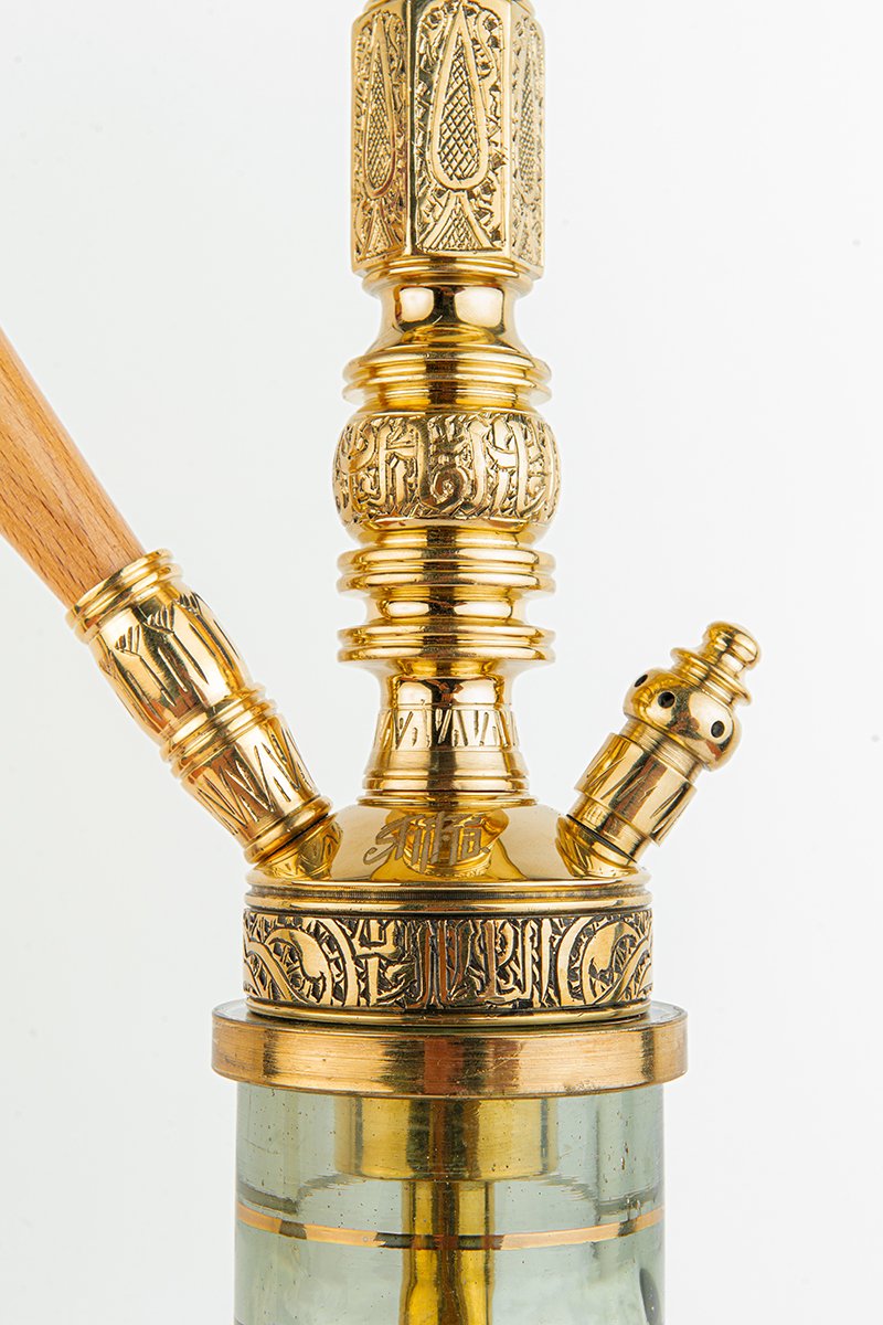 Shika Shogun CNC Brass Shisha Pipe, lower stem, knop and calligraphy band