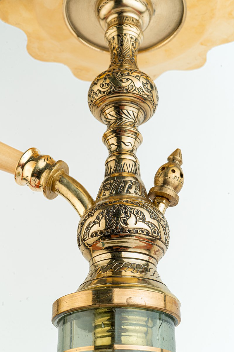 Shika Skyrim Egyptian Brass Shisha Pipe, stem engraving detail