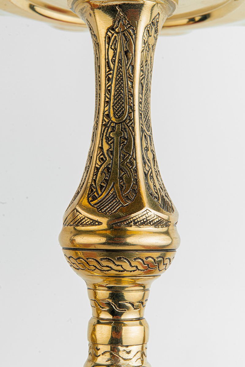 Shika Tryon Egyptian Brass Shisha Pipe, stem engraving detail