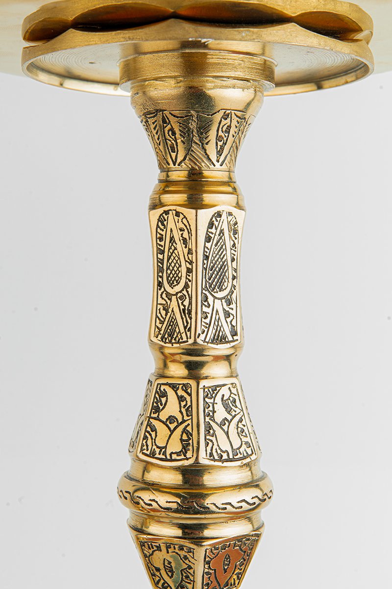 Shika Valen Egyptian Brass Shisha Pipe, stem engraving, close