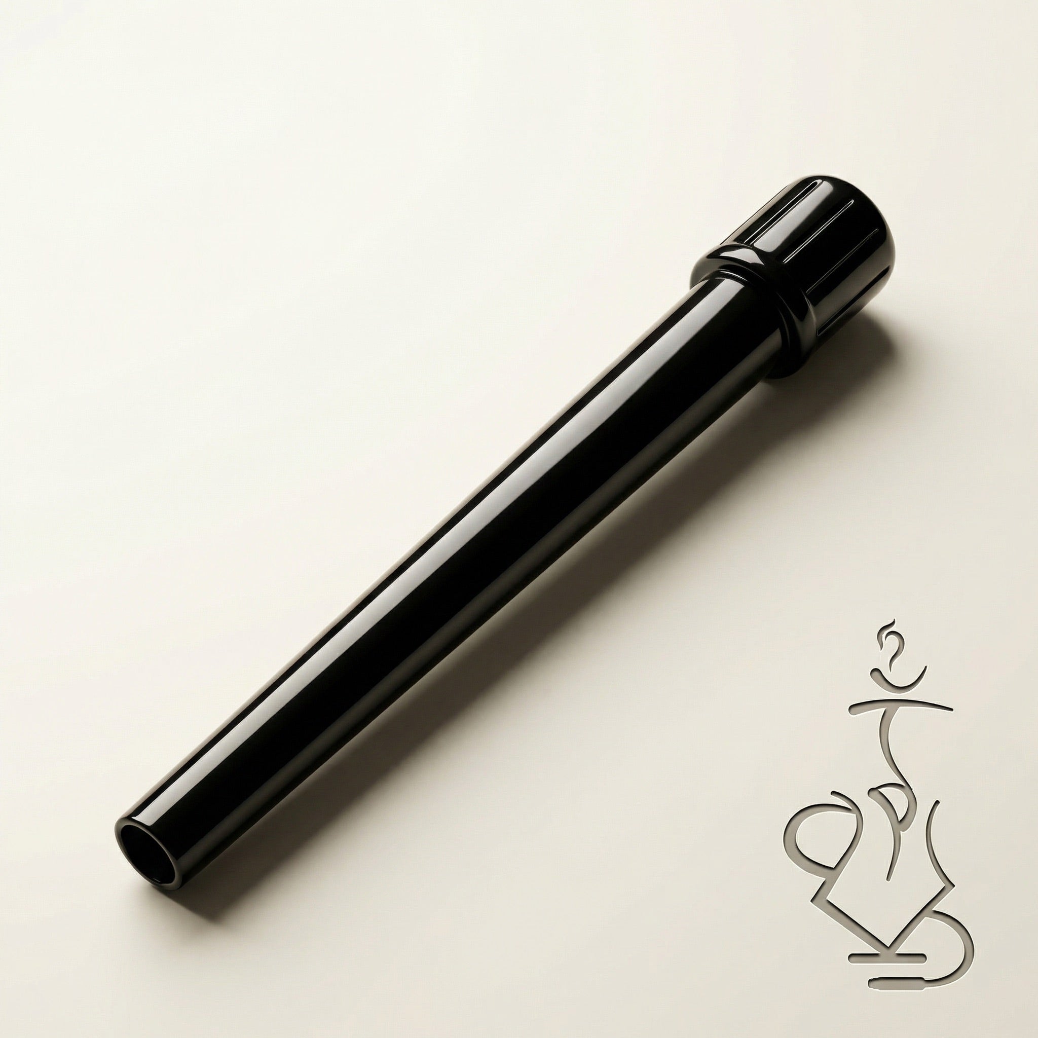 ShishaDoc disposable hookah mouth tip in long glossy black on warm white studio background