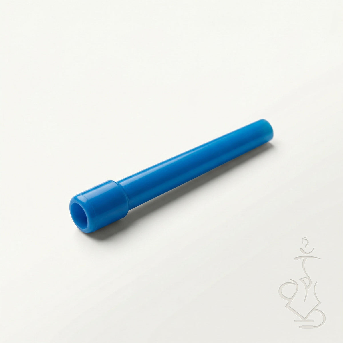 ShishaDoc disposable hookah mouth tip in long blue on warm white studio background, image 12 of 13