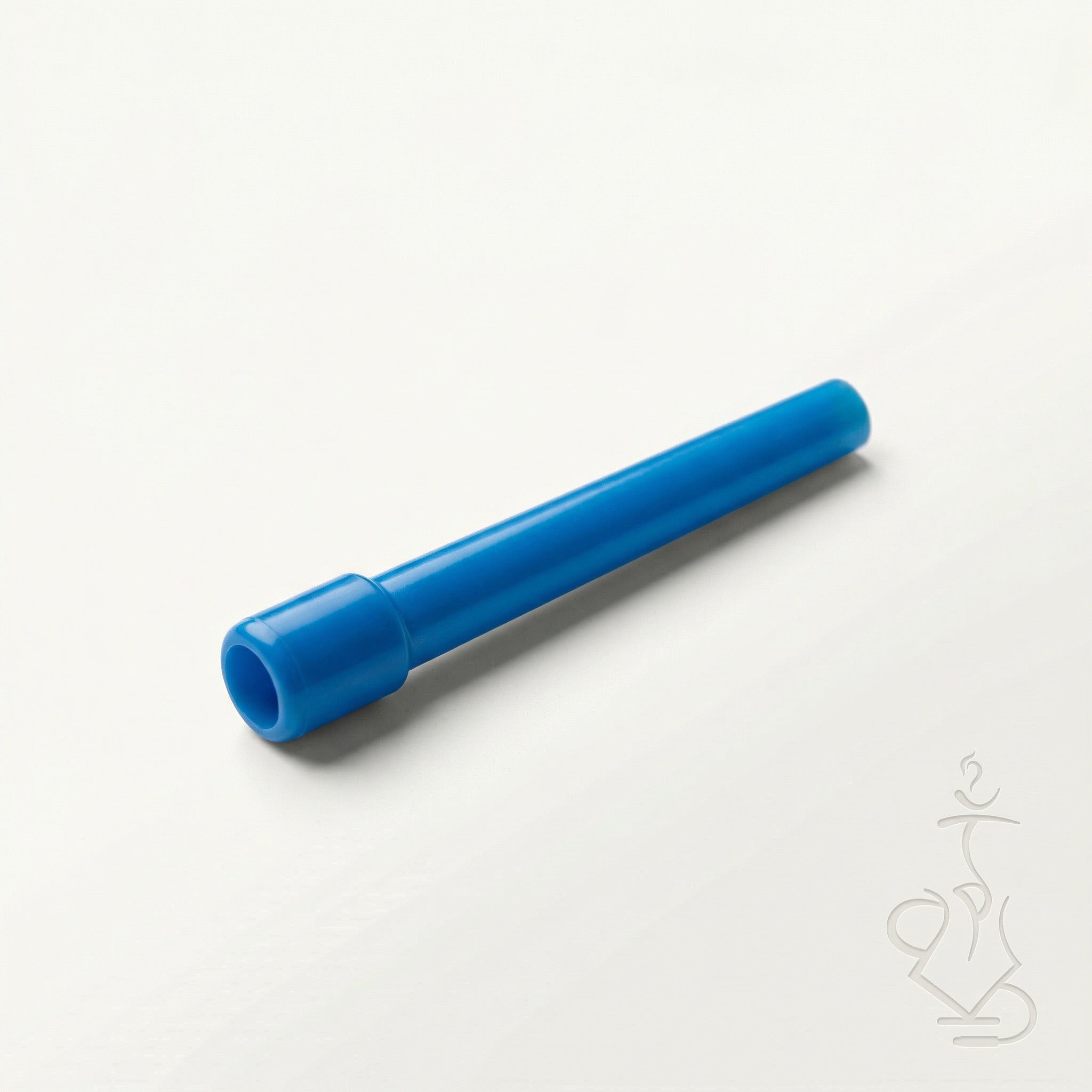ShishaDoc disposable hookah mouth tip in long blue on warm white studio background