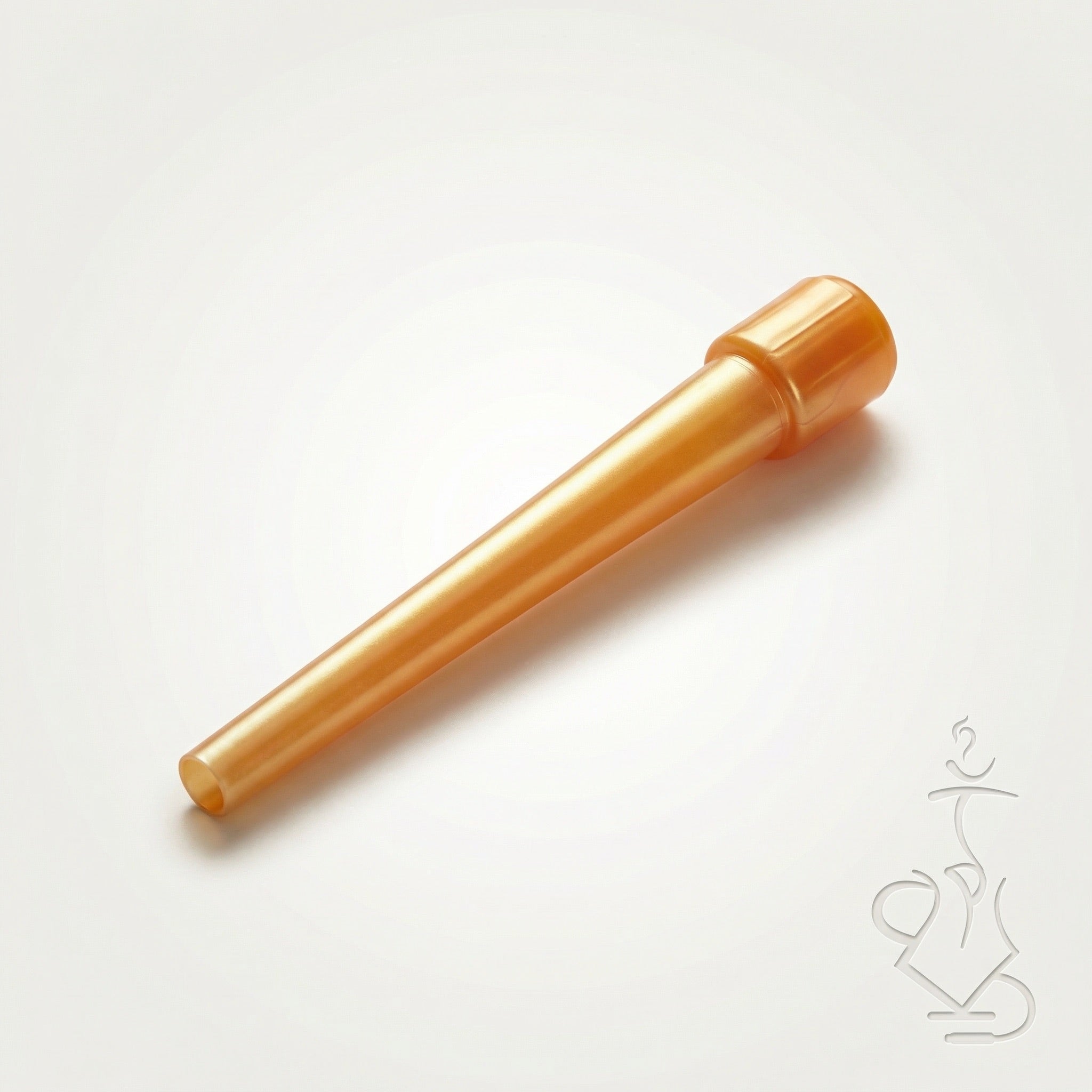 ShishaDoc disposable hookah mouth tip in long pearlescent orange on warm white studio background