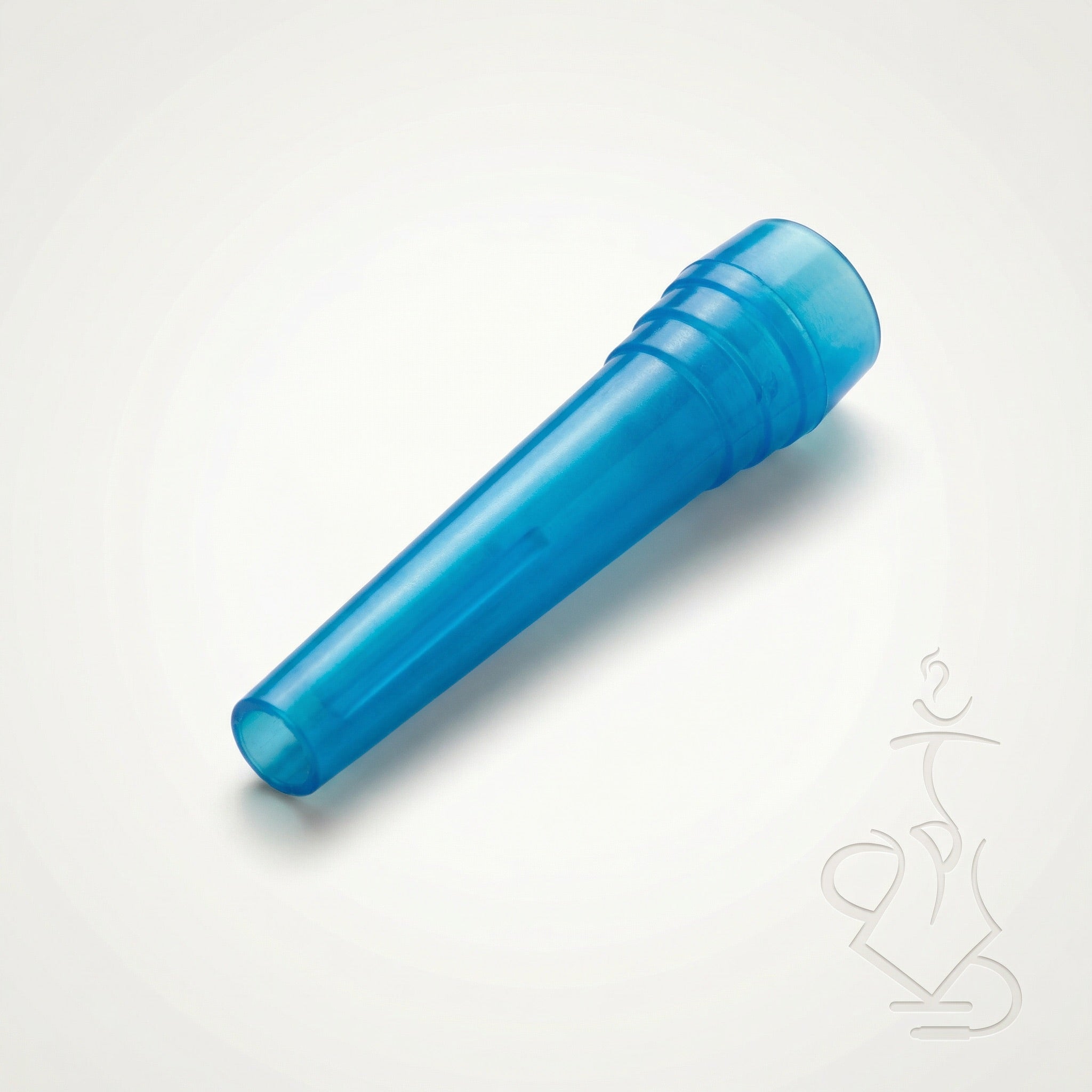ShishaDoc disposable hookah mouth tip in short blue on warm white studio background
