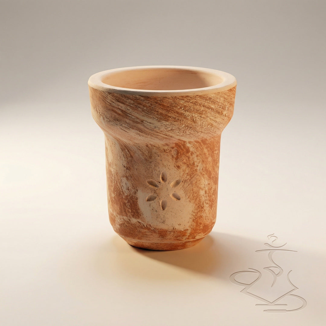 Solaris Titan hand-painted clay shisha bowl with terracotta and cream swirl pattern — traditional multi-hole hookah bowl, 10–15 g capacity, handmade in Ukraine