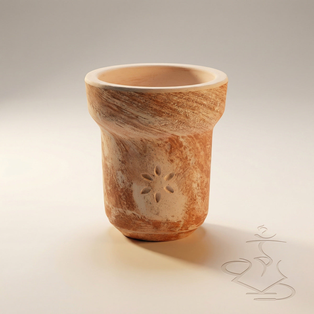 Solaris Titan hand-painted clay shisha bowl with terracotta and cream swirl pattern — traditional multi-hole hookah bowl, 10–15 g capacity, handmade in Ukraine