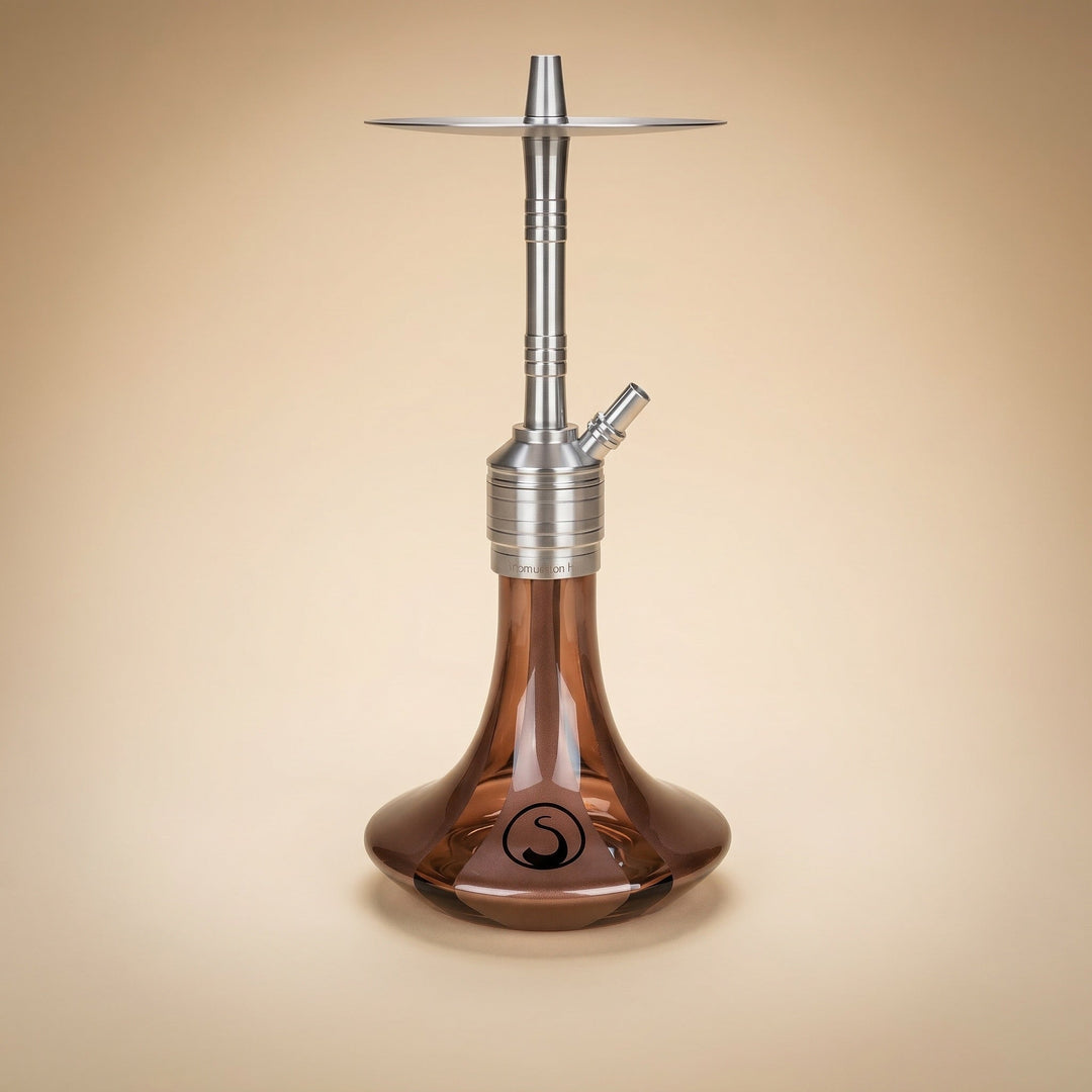 Steamulation Mini Gen II Copper Metallic hookah, bronze-copper glass base and brushed stainless stem, 39cm German build
