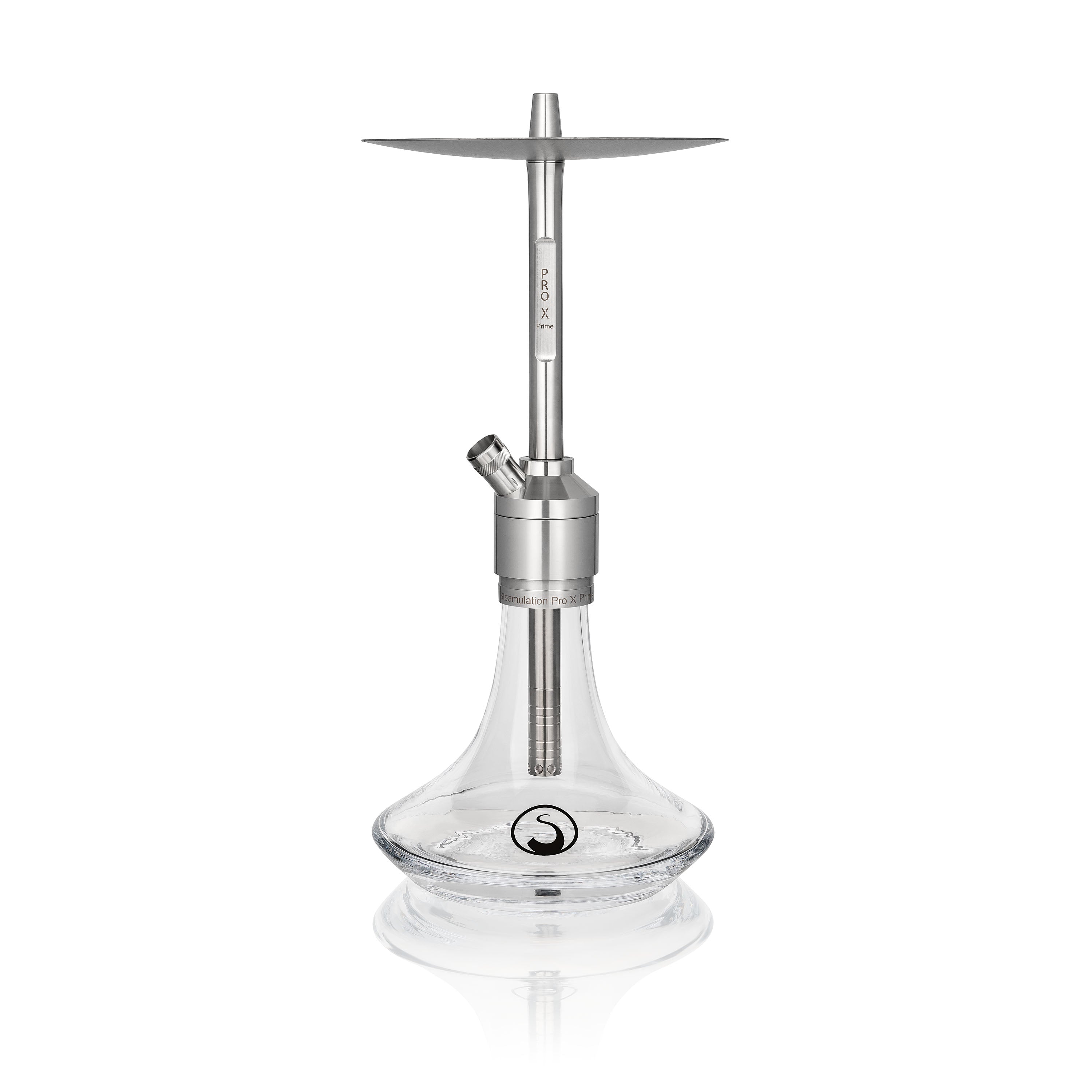 Side view of Steamulation Pro X Prime Gen II stainless and crystal hookah