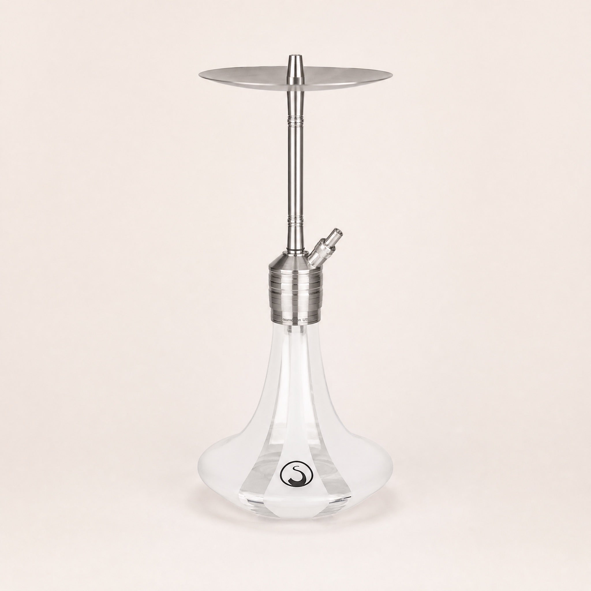 Steamulation Ultimate One Gen II shisha pipe in White Matt with crystal glass base and stainless SteamClick collar