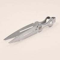 320° silver stainless steel hookah tongs with serrated tips, three-quarter studio view — The Premium Way