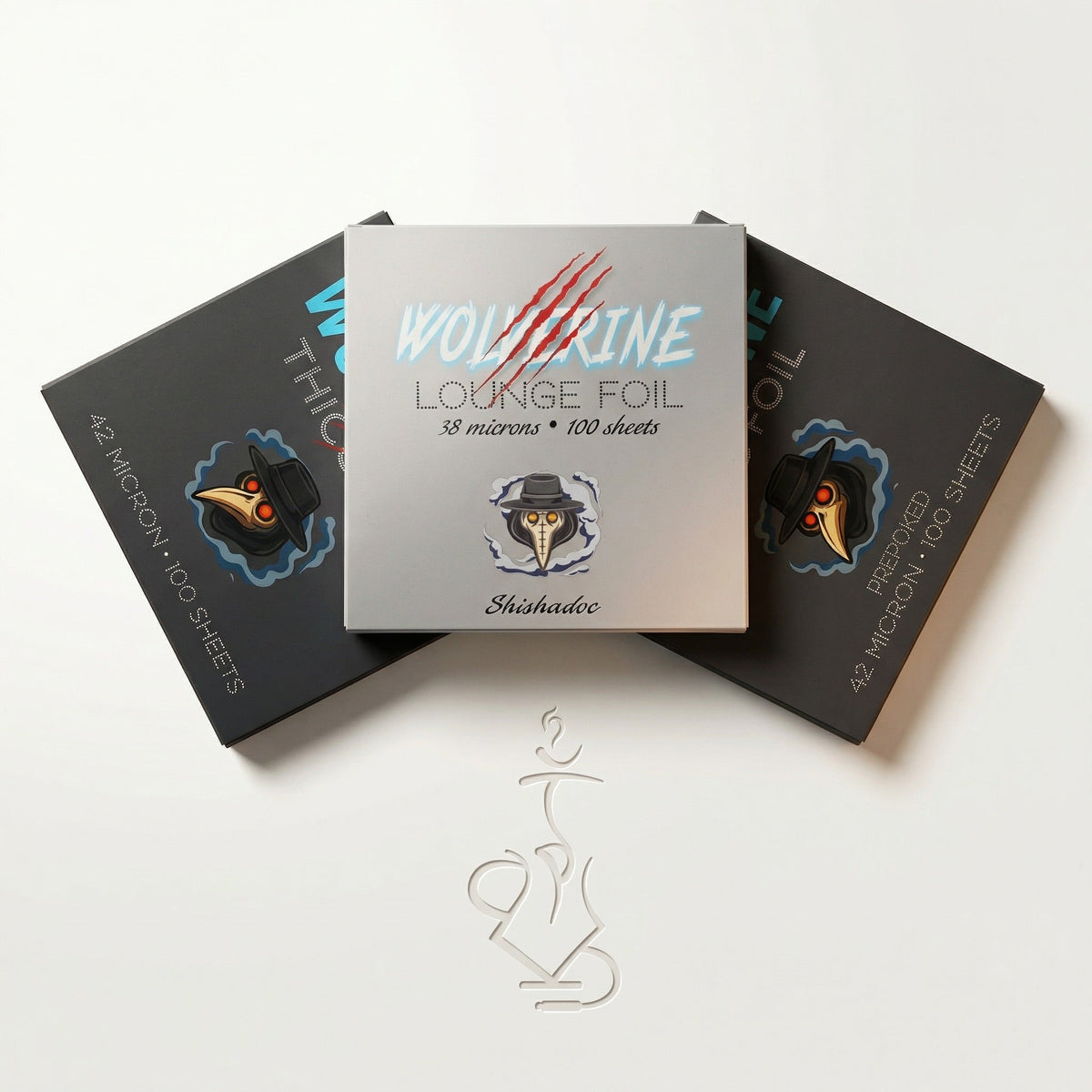 Wolverine hookah foil complete range by ShishaDoc — Lounge 38-micron centre with Thicc 42-micron plain and pre-poked variants, image 2 of 7