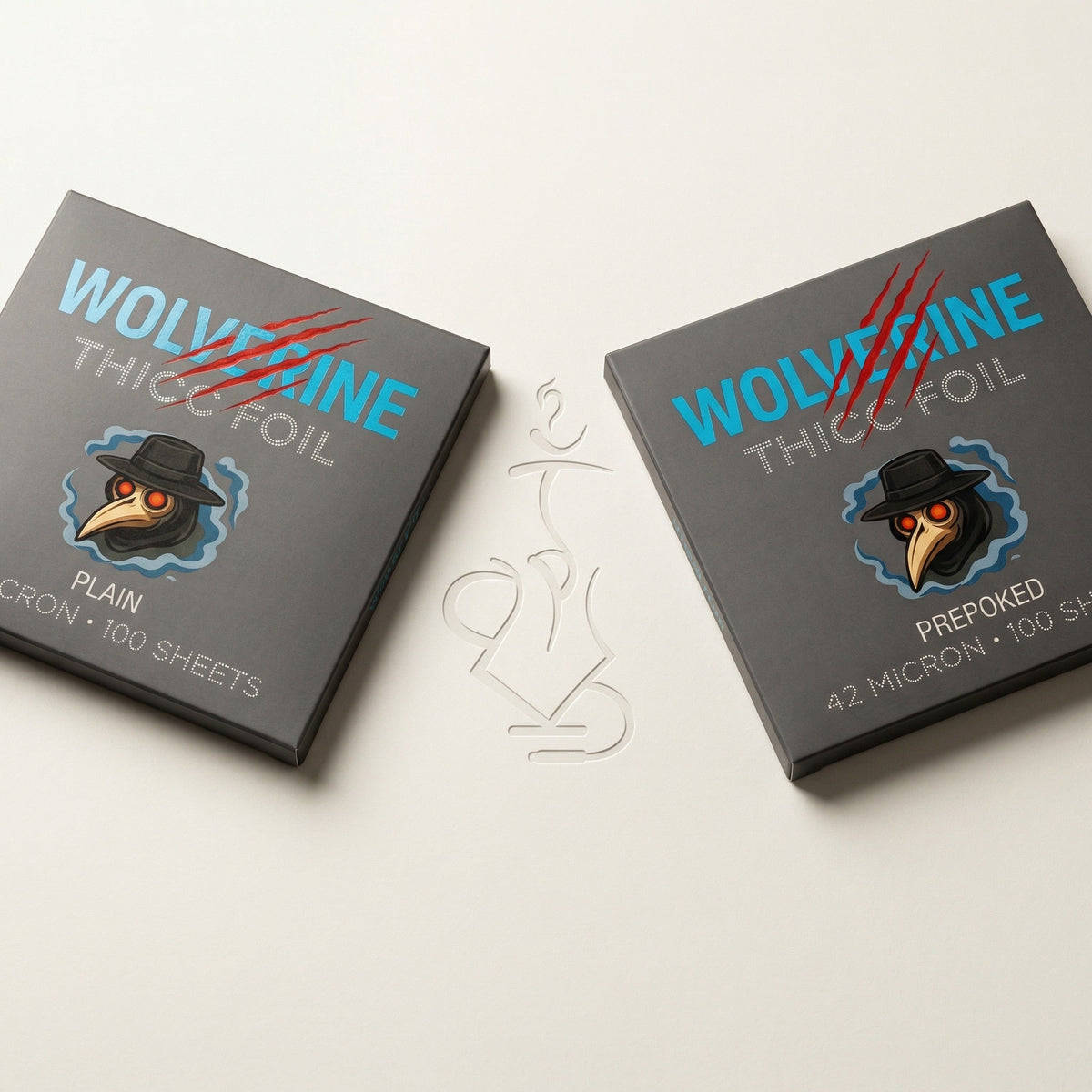 Wolverine Thicc 42-micron hookah foil plain and pre-poked dispenser boxes side by side showing variant difference, image 5 of 7