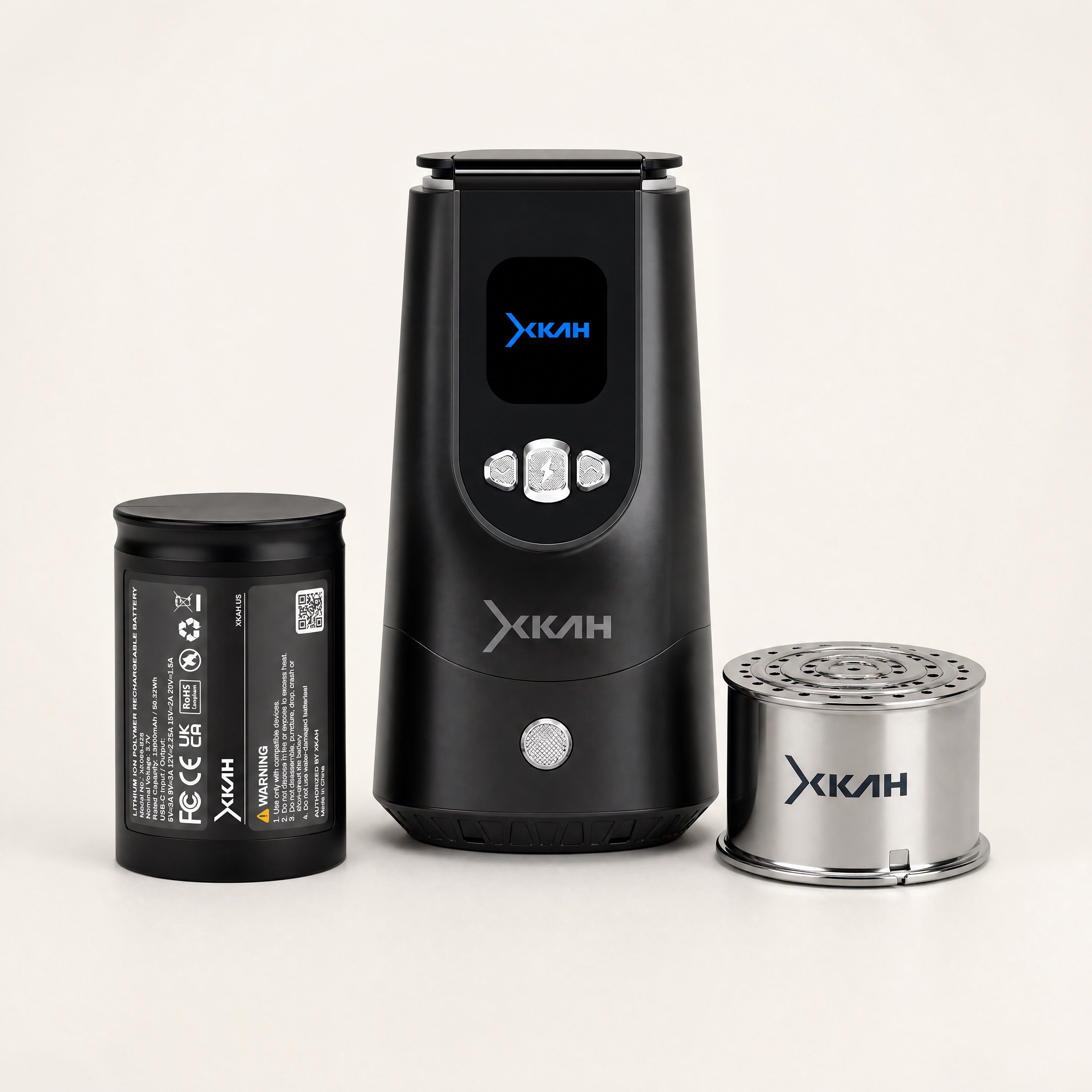 XKAH Pro electronic heat management device shown with its battery and pod on a clean studio background.